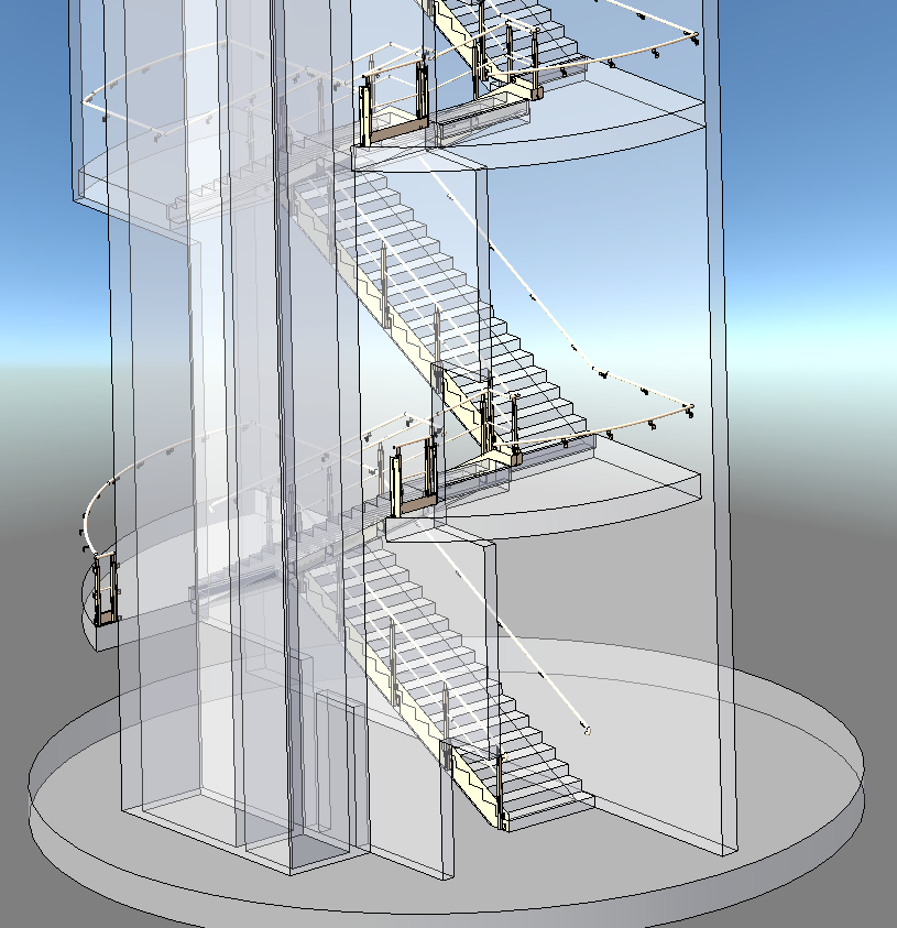 Garde-corps dans une cage d'escalier pour la ligne 17 de métro - Paris